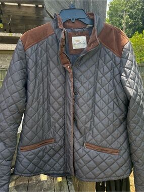 Bob Timberlake Quilted Gray/Blue Jacket with Brown Accents